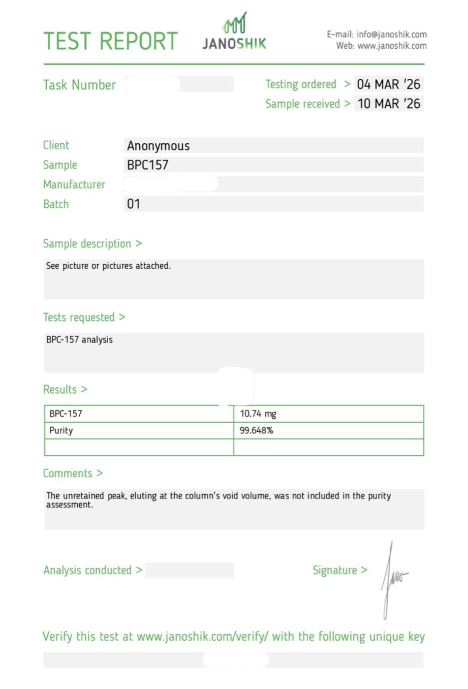 BPC-157 5-Pack third-party Certificate of Analysis