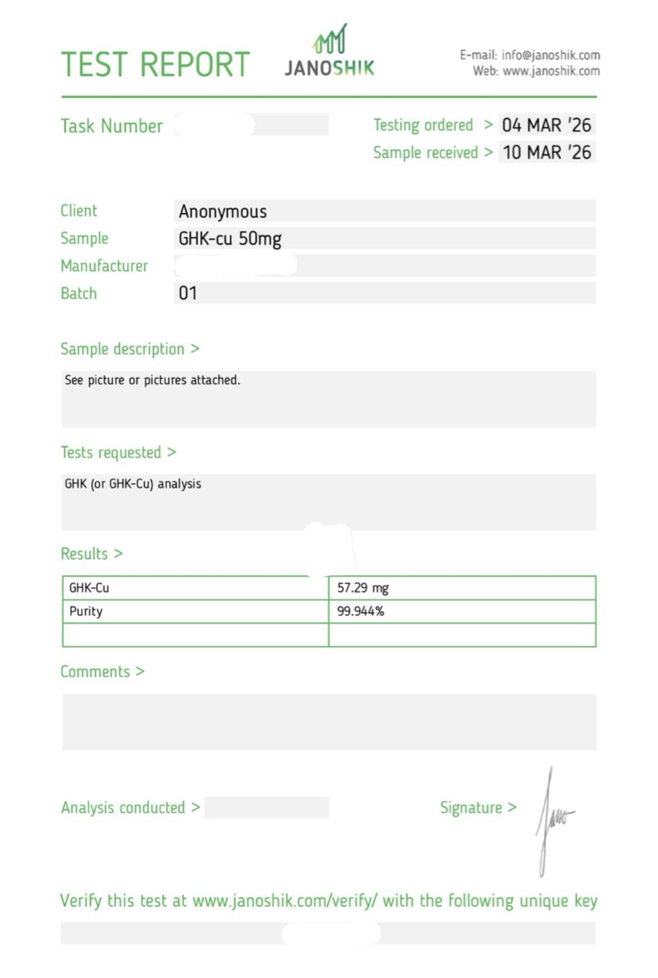 GHK-Cu 5-Pack third-party Certificate of Analysis