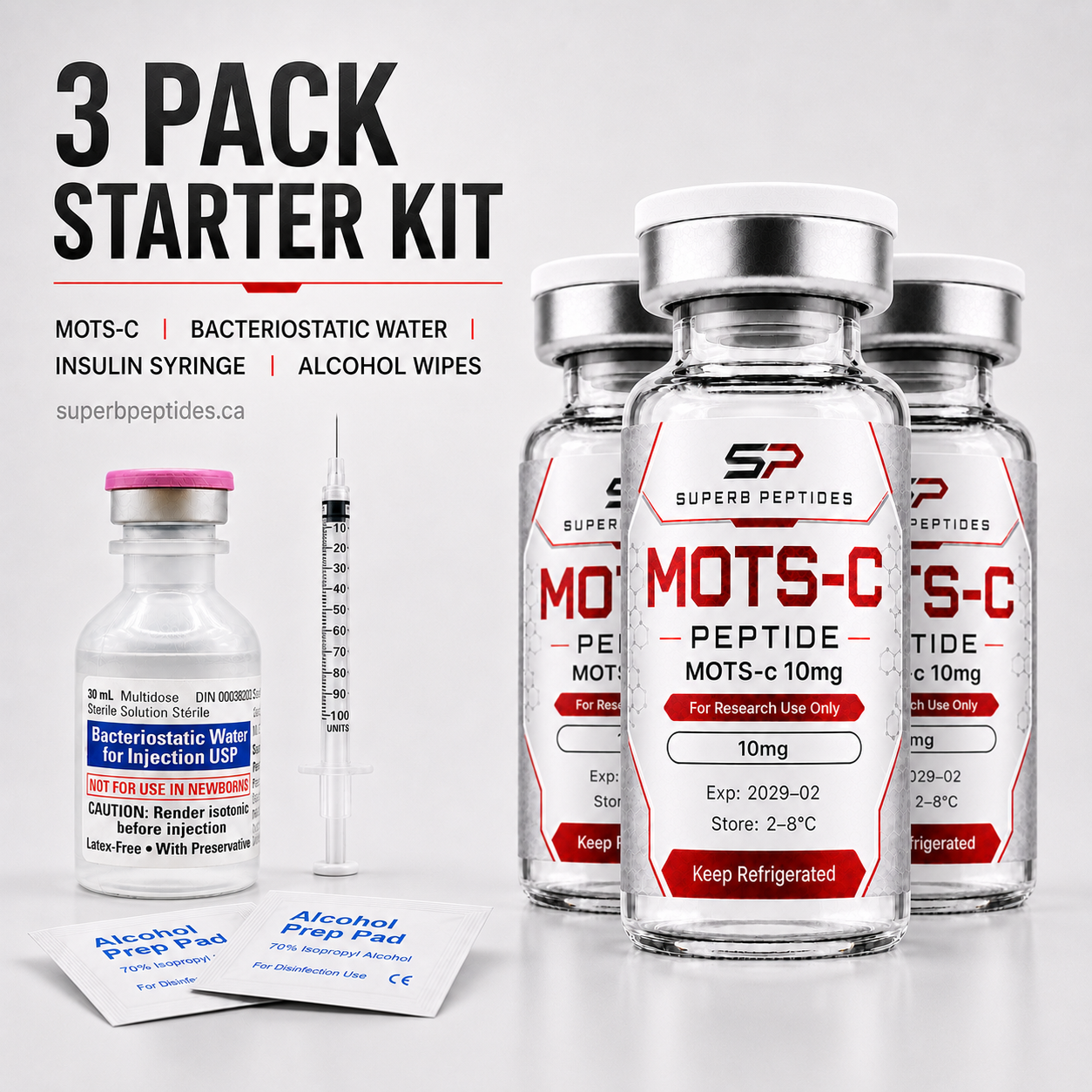 MOTS-c Starter Kit 3-Pack 3 × 10 mg / vial + supplies, vial (SP-MOTSC-10-KIT-3PK)