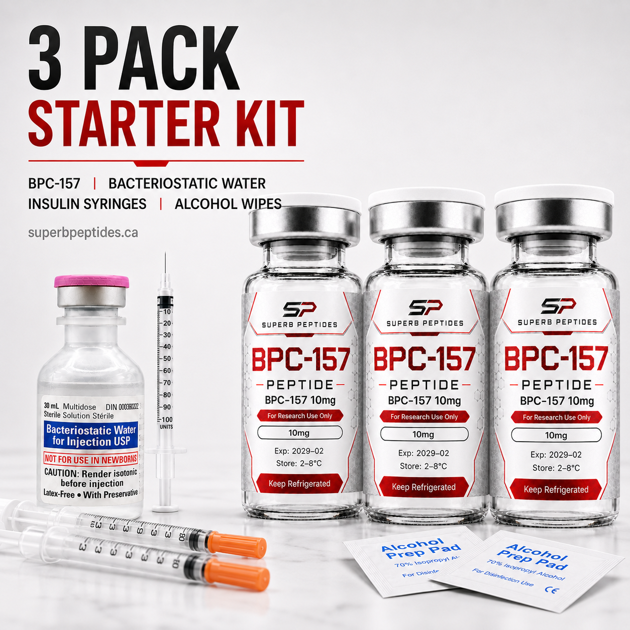 BPC-157 Starter Kit 3-Pack 3 × 10 mg / vial + supplies