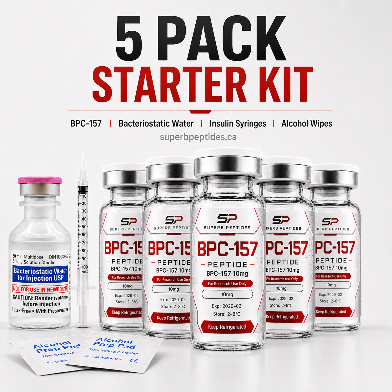 BPC-157 Starter Kit 5-Pack 5 × 10 mg / vial + supplies