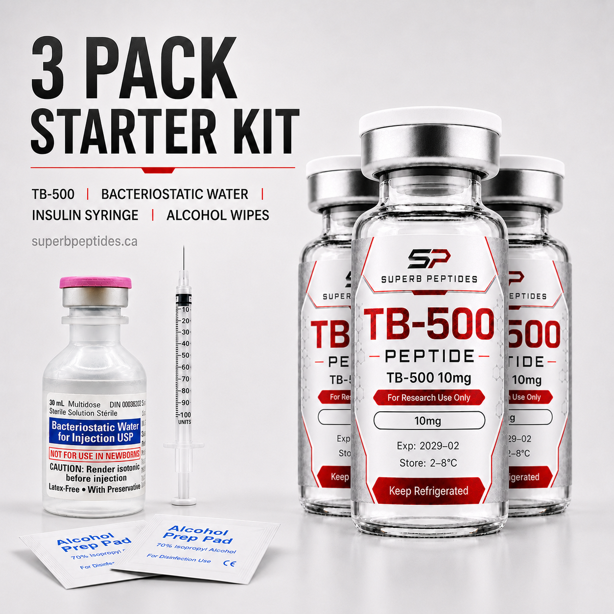 TB-500 Starter Kit 3-Pack 3 × 10 mg / vial + supplies research vial